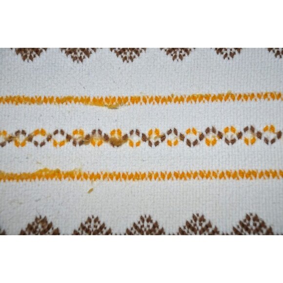 Vintage White Yellow & Brown Woven 45" X 32" Lap Throw Blanket Fringe Trim - Picture 2 of 5